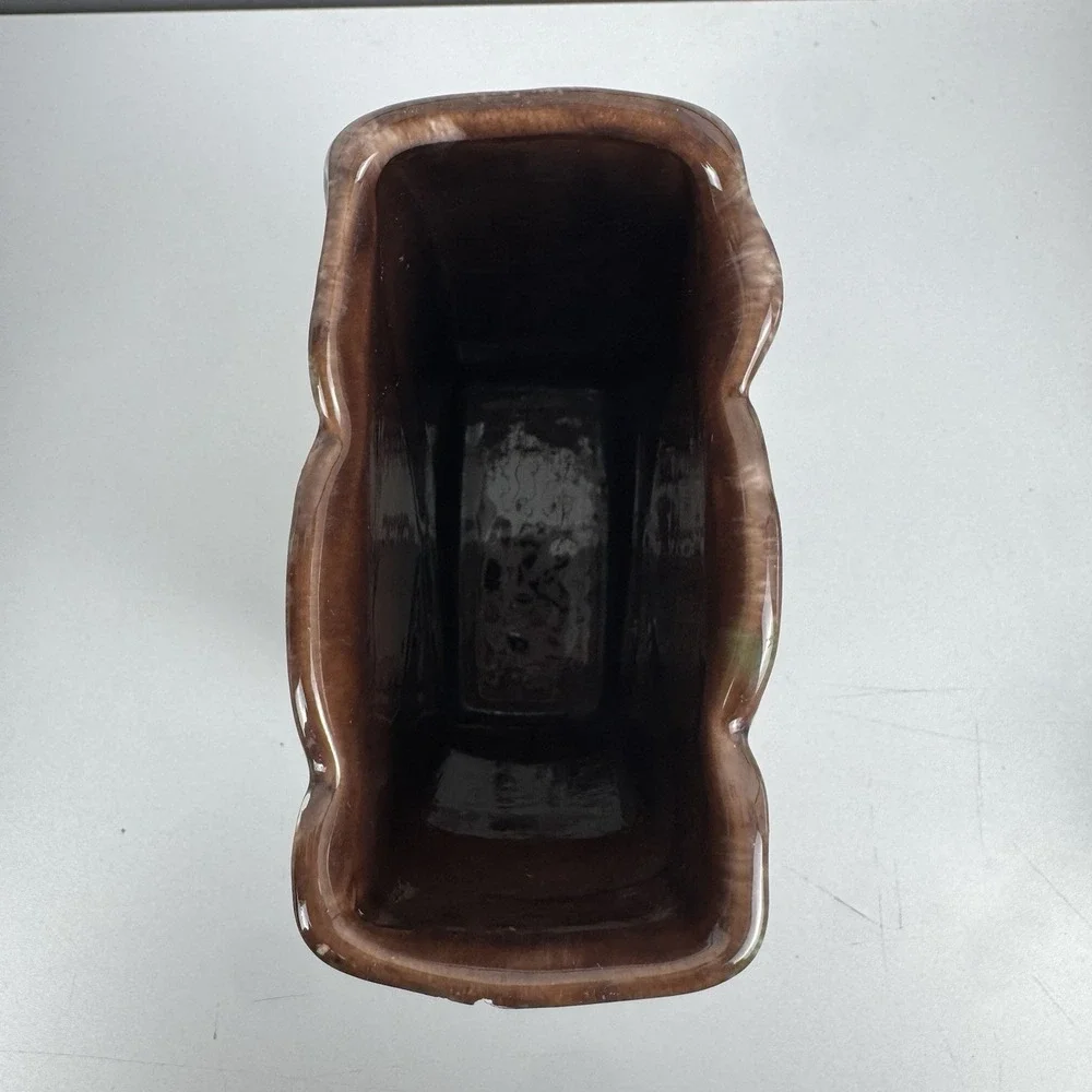 VTG Royal Haeger USA Pottery R651 Green Brown‎ Tulip Rectangle Drip Glaze Vase